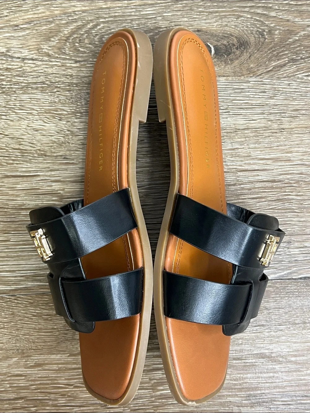 Tommy Hilfiger Twpixee Black Double Strap Slide Sandals Size 7M